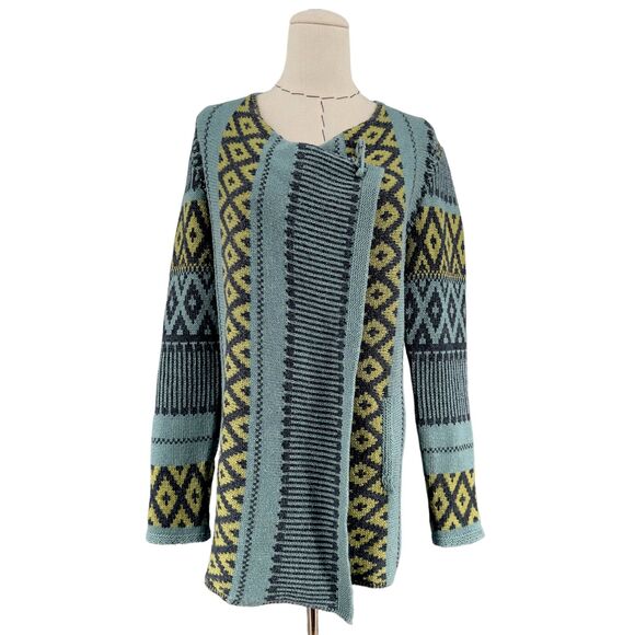 J. Jill Juniper Geometric Aztec Jacquard Knit Draped Front Cardigan Sweater XS - Picture 1 of 10